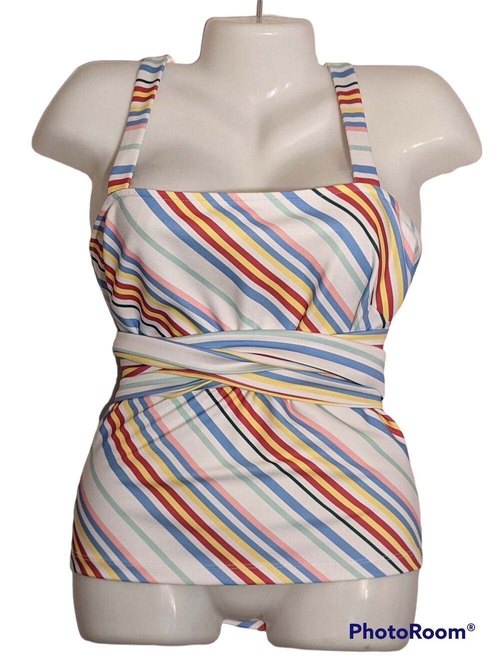 Boston Proper Womens Multi Colored Striped Tie Waist Wrap Around Tank Top XL